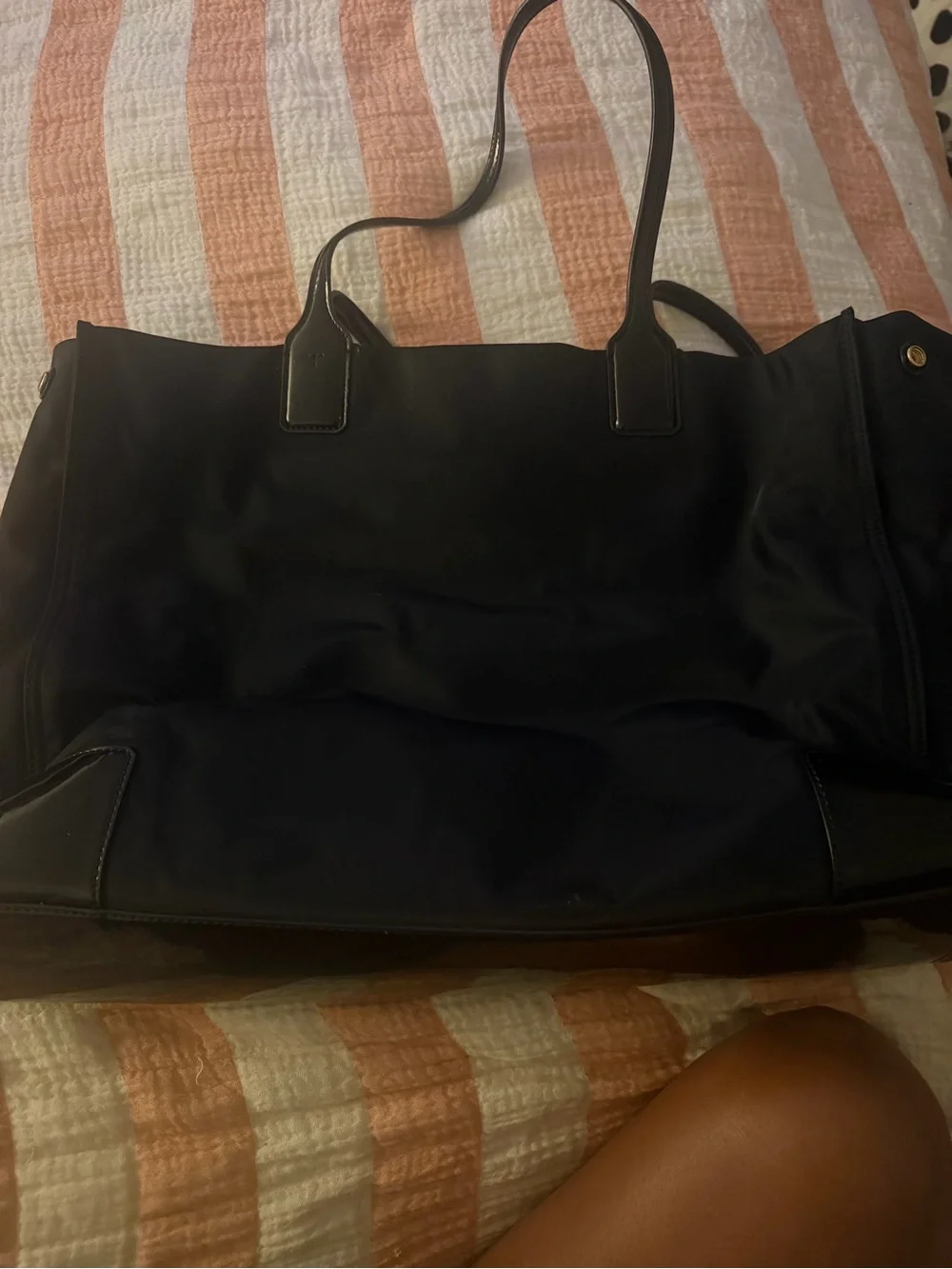 Tory Burch Black Nylon Logo Tote. Used really good condition